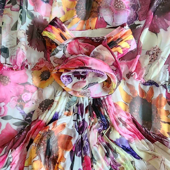 Mac Duggal ASYMMETRICAL RUFFLED HALTER FLORAL GOWN size 14 - Picture 8 of 14